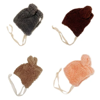 C5AA Детска шапка-ушанка Шерп Руното шапка за новородено Зимни шапки