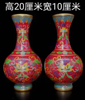 Реколта лилава ваза с мед емайл, Средната ваза, за да плотове, ваза с червени цветя, Небесна сфера, изработени в епохата на Цяньлун