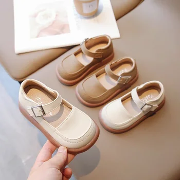 Пролетно-есенен детски кожени обувки Mary Janes с дебела подметка, модни детски фини обувки на принцесата, нескользящие