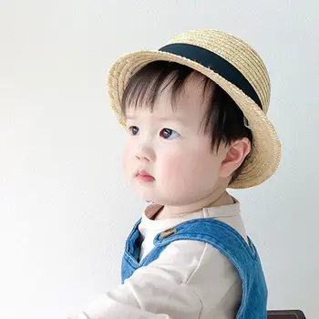 Ежедневна мода детска шапка от слама, пшеница, детска лятна солнцезащитная шапка-кофа с широката периферия на открито, плажна шапка-кофа