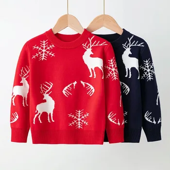 Вязаный пуловер за момичета, Коледен костюм за парти по случай рожден Ден, Зимни Топли свитшоты за малки момчета, Дядо Коледа, Облекло със сняг принтом