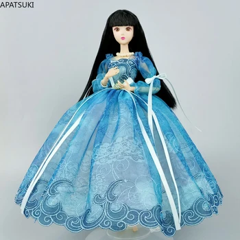 Синьо сватбена рокля ръчна изработка на кукли Барби костюми с пищни ръкави и лък вечерна рокля на принцеса облекло 1/6 Аксесоари за кукли играчки