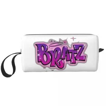 Чанта за грим с логото на Y2k Purple Pink Sparkle Дамски косметичка Bratzs, модерен водоустойчив калъф-органайзер за грим.