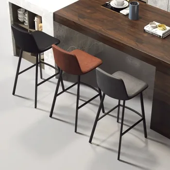Хх74индустриальный стил кожена мека чанта iron изкован високо столче просто домашен бар стол За прием на гости, бар стол Ретро бар стол
