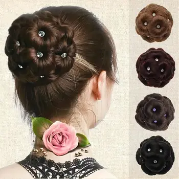 Модната перука с 9 цветя, къдрава перука, Синтетичен поничка, щипки за коса, Гъвкави Аксесоари за коса