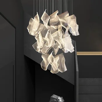 Луксозен полилей в стил постмодерното, проста и лесна, луксозна лампа в хола, творчески скандинавските осветителни тела, стълба в ресторанта