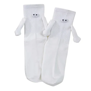 Ние.Чорапи Couples Сокс с фина бродерия и мультяшными очи, Творчески Чорапи с мечка, Кавайные Забавни Магнитно-очите улов Ръката, Черно-бели Чорапи