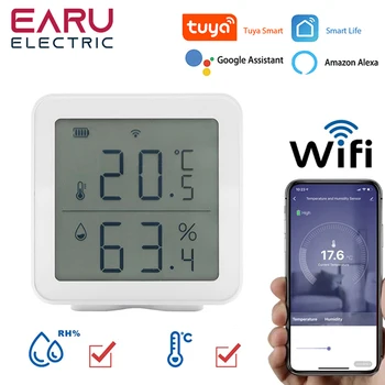 Sasha Smart Life WIFI Сензор за температура и влажност на въздуха, вътрешна влагомер, детектор за пожар, Поддръжка на дистанционно управление Алекса Google Home