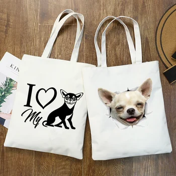 Кученце Чихуахуа, сладко чанта за пазаруване с хипстерским анимационни принтом, модни и ежедневни чанта за момичета, ръчна чанта Pacakge
