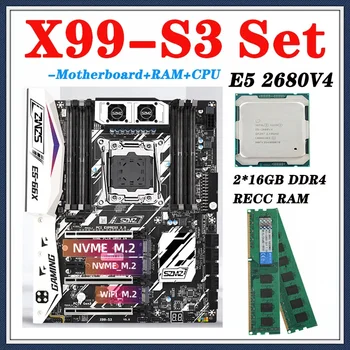 Комплект дънната платка X99-S3 LGA 2011-3 с процесора E5 2680 V4 2 * 8 GB 16 GB оперативна памет DDR4 ECC, С подкрепата на NVME M. 2 Placa Mae Pc Gamer