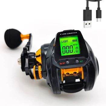 7.2: 1 Цифров риболовна макара за риболов на живца с аларма за поклевке, светкавица, точен брояч на въжето, голям цифров дисплей