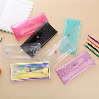 Прозрачен молив случай от PVC, блестящи водоустойчива чанта за моливи за студенти, канцеларски материали, ученически пособия, преносима дръжка, чанта за моливи