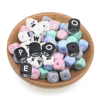10шт 6 цвята хранителни букви Силиконови перли скоби за пустышек Верига Хранителни азбука Россыпные мъниста за бижута