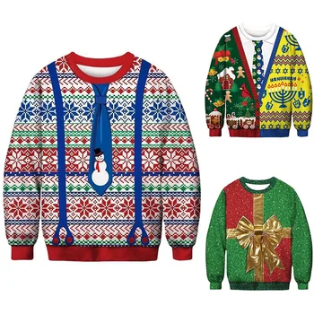 Мъжки женски 3D Коледни блузи с дълъг ръкав и кръгло деколте, ежедневни мешковатая hoody, пуловер, есенно-зимния Топъл пуловер, мъжки дрехи