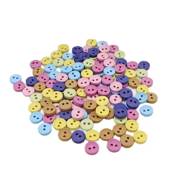 Смесен цвят 100 или 200шт 10 мм Дървени Копчета за Ръчно Шиене 2 Кръгли Дупки Копчета За Кукольной Дрехи Декорации DIY Cra