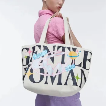 Модерна чанта за жени 2023 г., нова художествена ретро чанта през рамо, ръчна чанта-тоут, холщовая чанта за пазаруване с главни букви