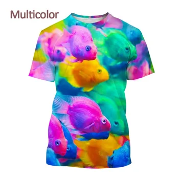 Гореща разпродажба на Нови летни тениски с 3D-принтом под формата на разноцветни рибки, готина дишаща тениска с тропически коралов риф