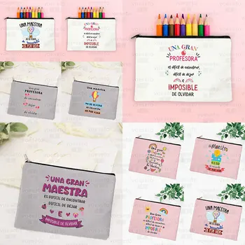 Дамски козметични чанти за измиване на лицето и грим с испански принтом подарък за учители, ученические училищни чанти за моливи, пеналы