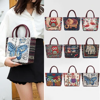 Дамски чанти с бродерия под формата на бухал и слона, множество пазарска чанта с голям капацитет, дамски ретро чанта през рамо