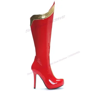 Червени Обувки От Лачена Кожа С Кръгло Бомбе, Коледни Дамски Обувки на Тънък Висок Ток, Вечерни Зимни Обувки 2023, Zapatos Para Mujere