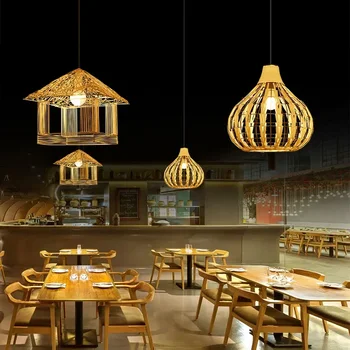 Окачен лампа от китайския ратан Hoom Decor Лампа ръчна изработка, лампа за вътрешно осветление на хола, led полилей за масата за хранене