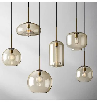 Модерен окачен лампа Loft Glass Блясък в скандинавски индустриалния стил, осветление E27 / E26 за кухня, Ресторанная лампа
