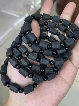 Естествен Необработен Груб Черен Турмалин Мъниста с кръгли мъниста 6 мм Камък Унисекс Енергийните Лечебни Гривни За Подарък на Едро