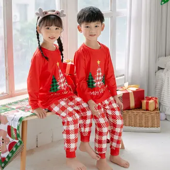 Еднакви комплекти за семейството си на Коледа, пролетно-есенни семейни пижамные комплекти, памук топ с дълги ръкави + панталони, комплекти детски дрехи
