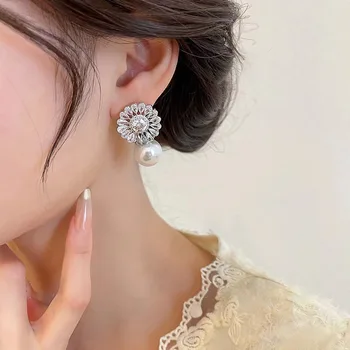 Ново Корейското сватбена рокля За младоженци, Обеци за банкет, Сватба обеци с искрящи диаманти, обици с цирконием и перли, Аксесоари за Сватба