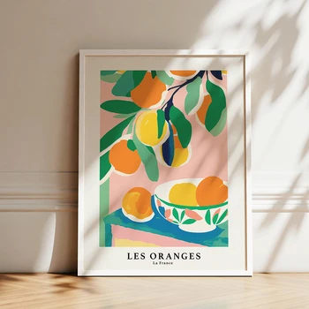 Скандинавски пазар оранжеви плодове, Стенно изкуство от ботаническата листа, Кухня, Франция, платно, маслени картини, плакати и щампи за домашен интериор дневна