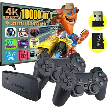 Игрови конзоли M8 4K 2.4 G Double Wireless 10000 Игри 64G Ретро Класически Слот Gamepads TV Family Controller За PS1/GBA/MD