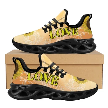 INSTANTARTS Дизайн с любов и персиковым подсолнухом, дамски обувки на подушечках, Комфортна вулканизированная обувки, женски маратонки за бягане, леки маратонки