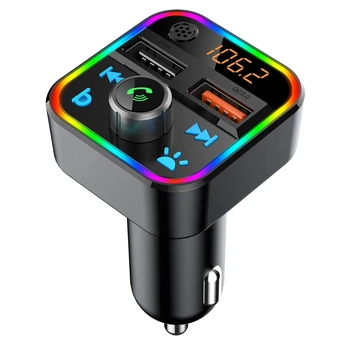 Автомобилен Bluetooth комплект 5.0 FM трансмитер хендсфри Стерео аудиоприемник QC3.0 зарядно устройство за бързо зареждане, с един бас
