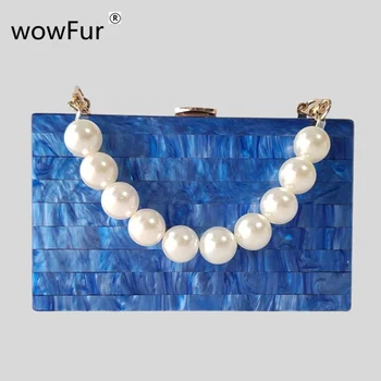 Акрилна перлено-мрамор луксозна чанта в небесносиньо-синята ивица, дамски чанти през рамо, клатч, в чантата си за телефон, чанта през рамо,