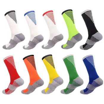Професионални футболни спортни чорапи за мъже и жени, нескользящие чорапи до средата на прасците, дишащи спортни чорапи с хавлиена кърпа на дъното