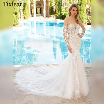 Сватбени рокли TIXLEAR за жени, Елегантна русалка, скъпа, останаха с отворена на гърба на три четвърти, Прекрасни Vestidos De Новия