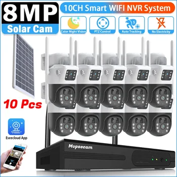10CH WiFi NVR 8MP Безжична Система за Слънчева охранителни Камери Външна Безжична IP Камера С двойна леща Комплект за Видеонаблюдение ВИДЕОНАБЛЮДЕНИЕ NVR Set