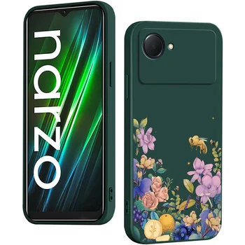 Jzon За Realme Narzo 50i Prime 4G Калъф За Телефон с флорални мотиви Мека Делото устойчив на удари Защитен Калъф