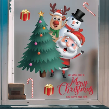 2022, Етикети в прозореца весела Коледа за домашен интериор, стенописи Дядо Коледа, фестивални стикери за стени от PVC винил, коледни украси