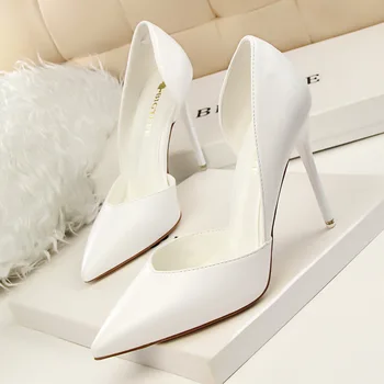 Обувки BIGTREE, бели дамски обувки-лодки, сватбени обувки от изкуствена кожа на висок ток-висок ток, класически обувки-лодка с остри пръсти, женски основни обувки-лодка