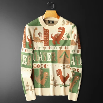 Висококачествен есента Вязаный Пуловер, пуловер с контрастиращи отстрочкой под формата на животни, светският риза, Градинска дрехи, Мъжки дрехи с дълъг ръкав