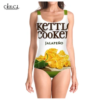 CLOOCL 2021 Нови вкусни картофи чипс, 3D Принт, Модерен секси цели бански костюм без ръкави, Летни дамски плажни бански костюми