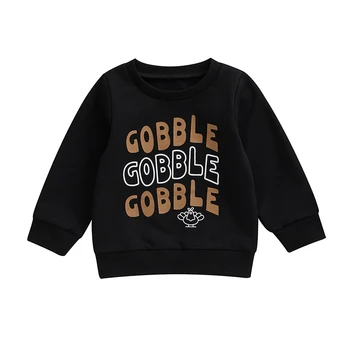 Свитшоты за Деня на Благодарността за малки момчета, Пуловер с писмото принтом Турция, върхове с кръгло деколте, риза