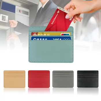 Нов тънък мини портфейл от изкуствена кожа, тънък държач за банкови кредитни карти, 4 слота за карти, мъжки бизнес малък калъф за идентификация на притежателя на картата мъжки портфейл