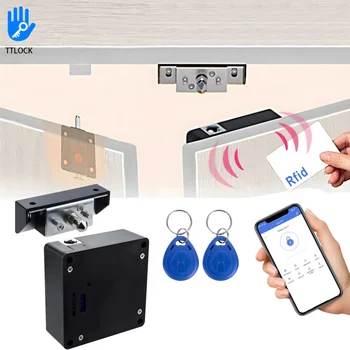 Електронно заключване на гардероба, интелигентни ключалки NFC RFID, скрит заключване за кабинет САМ с плъзгащо се капаче, заключване за чекмедже на гардероба с двойна врата, дърво