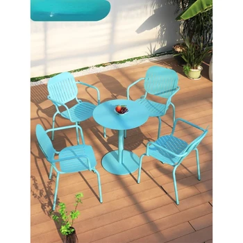 Кръгла маса и столове на открито, стол, направен от алуминиева сплав за градината във вътрешния двор, дом чист стол с модерен цветен облегалка за известни личности