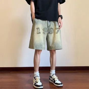 IFitnaEU 2023 Нови панталони Мъжки тенденция Harajuku Свободни дънкови шорти Връхни дрехи Летни Къси панталони с прав штанинами