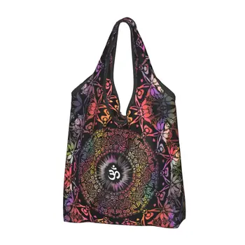 Скъпа чанта за пазаруване с преговарящите Ти, будизъм Аум, преносима чанта за пазаруване за дзен йога и медитация, пазарска чанта през рамо