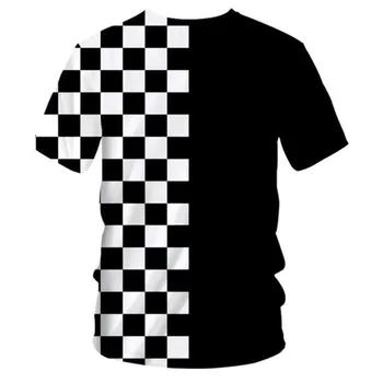 Лятна тениска 2023 Homme Fashion с кръгло деколте и 3D принтом в черно-бялата клетка