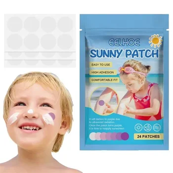 UV-етикети за повторно нанасяне на слънцезащитен крем, водоустойчив 24 опаковки UV-стикери, Слънцезащитен помощ, за откриване на ултравиолетовите за тялото, деца, възрастни